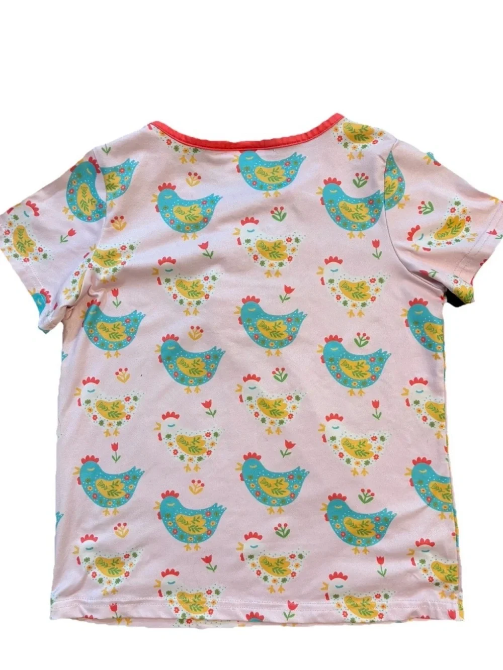 Ruffle Girl Kids Pink Chicken Print 2 pcs Pajama Set Short Sleeve Top & Shorts